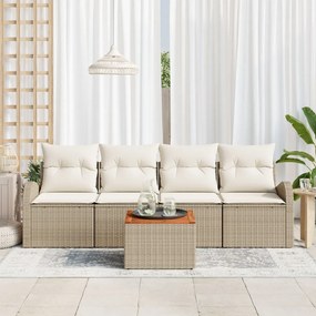 5 részes kerti kanapé szett párnákkal Bézs Poli Rattan Akácia