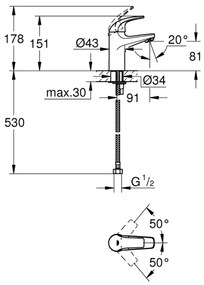 GROHE 32848000 - BAUCURVE mosdócsaptelep, fényes króm