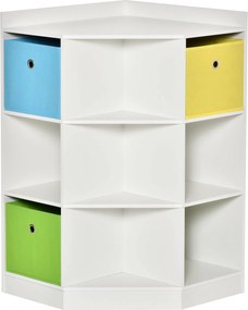 HOMCOM Gyermek Polc Sarokpolc 3 Tárolódobozzal Gyerek Szoba Játék Tároló 3-12 Éves Gyerekeknek Fehér 57,4 x 57,4 x 94 cm | Aosom
