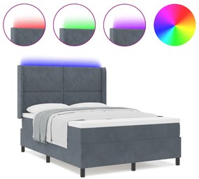 Boxspring Ágy Matraccal és LED-del Sötétszürke 160x200 cm Bársonyos