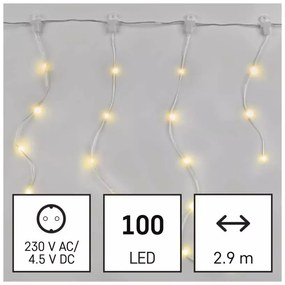LED karácsonyi drop fényfüzér – jégcsapok, 2,9 m, kültéri és beltéri, meleg fehér, progr.
