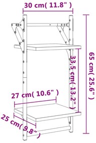 2 db 2 szintes sonoma tölgyszínű falipolc rúddal 30x25x65 cm