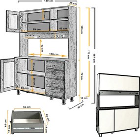 Grano konyhaszekrény, kaukázusi tölgy, 140 cm