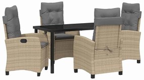 vidaXL Kert étkező szett párnával 5 pcs Bézs polirattan