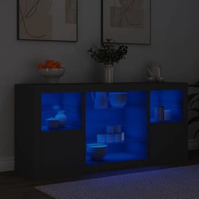 fekete tálalószekrény LED-világítással 142,5 x 37 x 67 cm