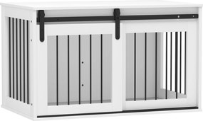 PawHut Zárható Tolóajtós Kutyafekhely Modern Fém Kutyafogadó Nagy Kutyák számára Maximum 30 kg-ig Oldaltáblás Kályha 98 x 58 x 61 cm Fehér | Aosom