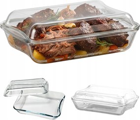 Hőálló Edény Fedővel 4.3L Téglalap Alakú Üveg Sütő Nagy