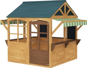 AIYAPLAY Természetes Fa Összecsukható Kültéri Játszóház 2 Krétatábla, Ablak és Napernyő - Gyerekeknek 3 Éves Kortól | Aosom