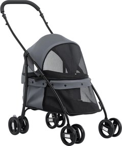 PawHut Összecsukható Kutyakocsi Kisebb Kutyák Számára Hálóablakokkal, Mosható Párnával, Biztonsági Övekkel és Acél Vázszerkezettel, Teherbírás: 15 kg,