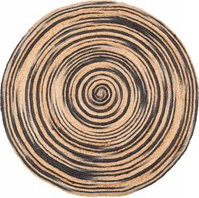 Kültéri juta szőnyeg örvény fekete-bézs 120cm kör