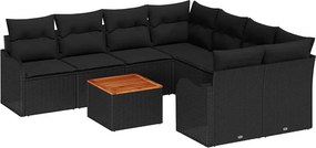 vidaXL Kerti Kanapé Szett párnával 9 pcs Fekete polirattan