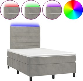 vidaXL világosszürke bársony rugós és LED-es ágy matraccal 120x190 cm