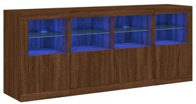 barna tölgy színű tálalószekrény LED-ekkel 163 x 37 x 67 cm