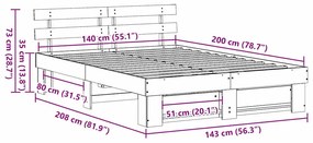 vidaXL Ágykeret fejtámlával Viaszbarna 140 x 200 cm Tömör fenyőfa