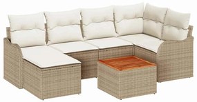 vidaXL Kerti Kanapé Szett párnával 7 pcs Bézs polirattan