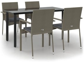 vidaXL 5 részes fekete és szürke polyrattan kerti étkezőszett párnával