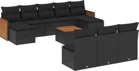 vidaXL 11 részes fekete polyrattan kerti ülőgarnitúra párnákkal