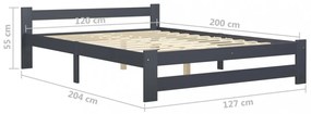 sötétszürke tömör fenyőfa ágykeret matrac nélkül 120x200 cm