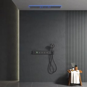 Falba süllyesztett zuhanyrendszer ELITE EDITION BCS1045, 6 funkcióval, LED-világítással, termosztáttal és többféle felülettel — Fekete — Két kimenetes