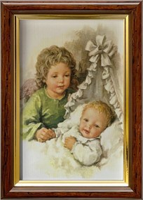 Vászonkép 18x13 Őrangyal Angyal Barna Arany Díszített Fa Keret