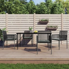 5 részes fekete polyrattan és acél kerti étkezőszett párnákkal