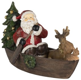 Mikulás csónakban rénszarvassal vintage karácsonyi dekorációs figura
