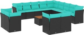 vidaXL 14 részes fekete polyrattan kerti ülőgarnitúra párnákkal
