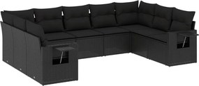 vidaXL 9 részes fekete polyrattan kerti ülőgarnitúra párnákkal
