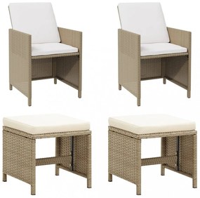 2 db bézs polyrattan kerti szék lábtartókkal