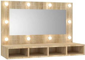 vidaXL sonoma tölgy tükrös szekrény LED-ekkel 90 x 31,5 x 62 cm