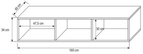 LODI asztal TV alá - 160 cm széles, fehér