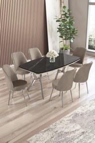 Lena étkezőgarnitúra, fekete márvány-króm, 160 cm – TR240CHR2907