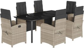 vidaXL 7 részes világosszürke polyrattan kerti étkezőszett párnával