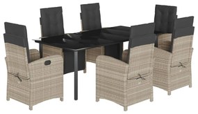 vidaXL 7 részes világosszürke polyrattan kerti étkezőszett párnával