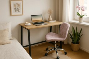Dolgozószobai szett – összecsukható íróasztal ZARIMO 80×40 cm sonoma tölgy + irodai szék AVOLA VELVET rózsaszín