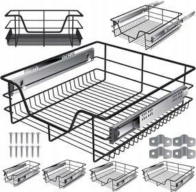 Teleszkópos Fiók Cargo Fekete Konyhai Kihúzható Kosár 50 CM