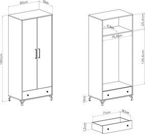 Anders gardróbszekrény 80 cm fiókkal - fehér