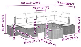 7 részes kert kanapé szett párnákkal bézs poli rattan akáccal