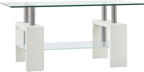 HOMCOM 2-szintes Kávézóasztal, Modern Nappali Asztal Üveg Templével és Fa és Acél Szerkezettel, 90x50x42cm, Fehér | Aosom