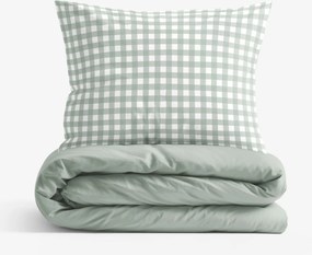 Goldea pamut ágyneműhuzat duo - zsálya színű kockás, zsálya színű hátoldal 140 x 200 és 70 x 90 cm