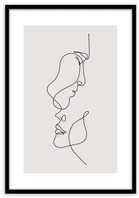 Keretezett falikép, vonalrajz, férfi és női arc, 50x70 cm, fekete - MI-COUPLE