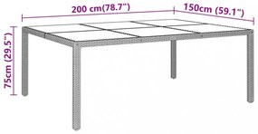 bézs polyrattan és edzett üveg kerti asztal 200 x 150 x 75 cm