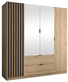 VISTA gardróbszekrény tükörrel, 200x215 cm, artisan tölgy/grafit