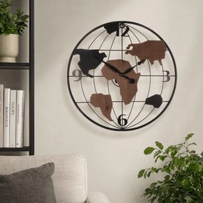 Falióra 40 cm átmérő, fém és MDF, világrész mintával