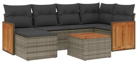 7 részes szürke polyrattan kerti ülőgarnitúra párnákkal