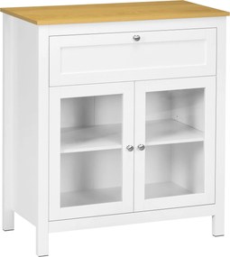 HOMCOM Modern Konyhai Tálaló Szekrény Fiókkal, Állítható Polccal és 2 Üvegajtóval, Tárolószekrény Étkezőbe vagy Nappaliba 80x40x90 cm Fehér | Aosom