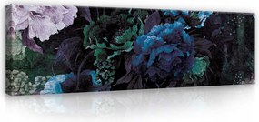 Vászonkép 145x45 Sötét virágok drámai bazsarózsa éjszakai kert luxus csokor