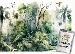 Fotótapéta Flizelina Tájkép Trópusi Erdő Dzsungel Zöld Madár 100x75 ragasztó