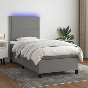 Sötétszürke szövet rugós és LED-es ágy matraccal 100x200 cm