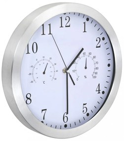 kvarcszerkezetes fehér falióra higrométerrel, hőmérővel, 30 cm